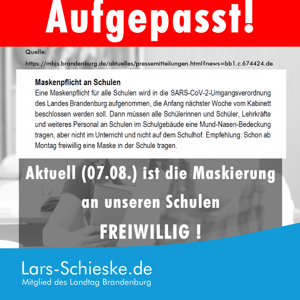 Der Mund-Nasen-Schutz in Schulen