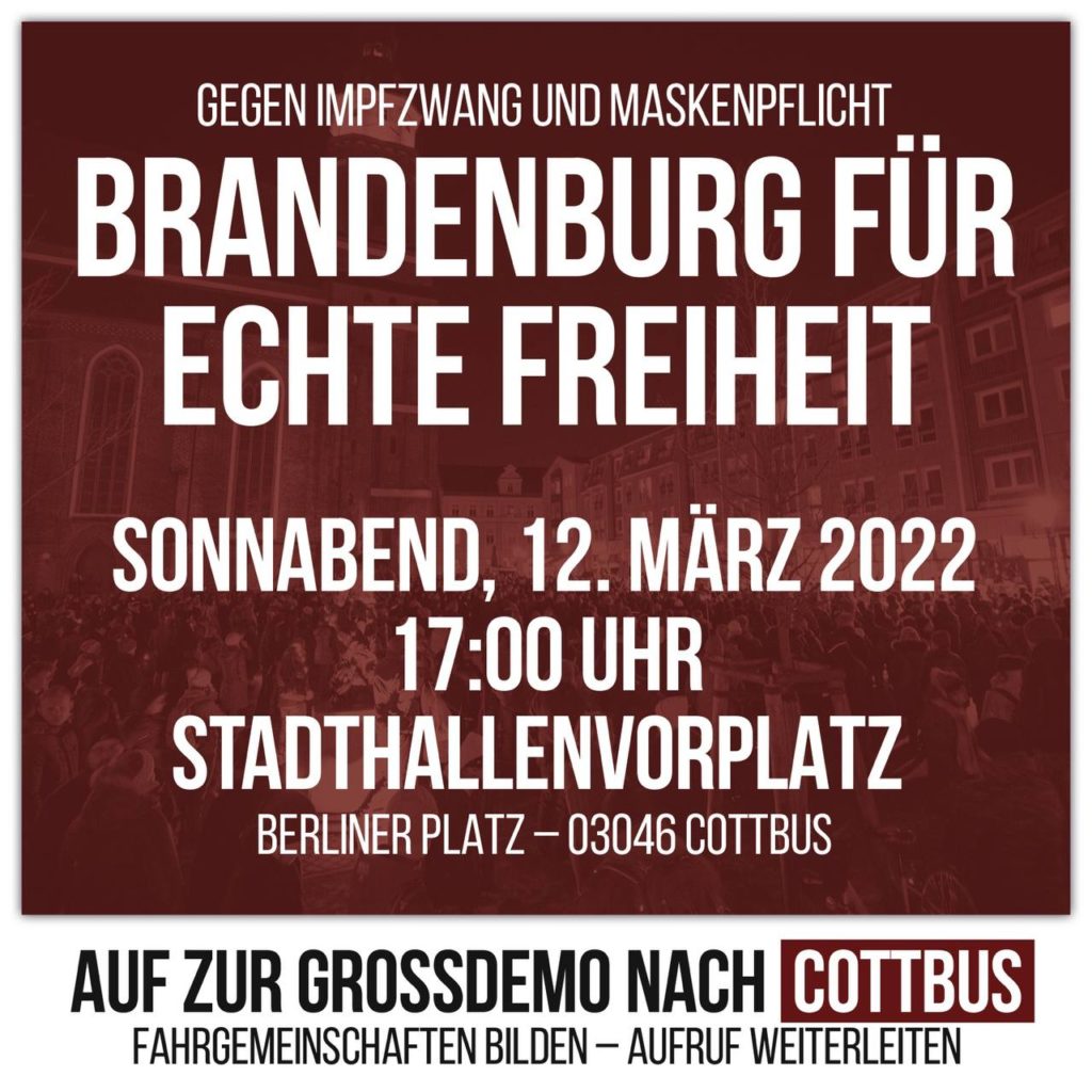 FÜR UNSERE FREIHEIT: DEMONSTRATION AM 12. MÄRZ 2022 IN COTTBUS