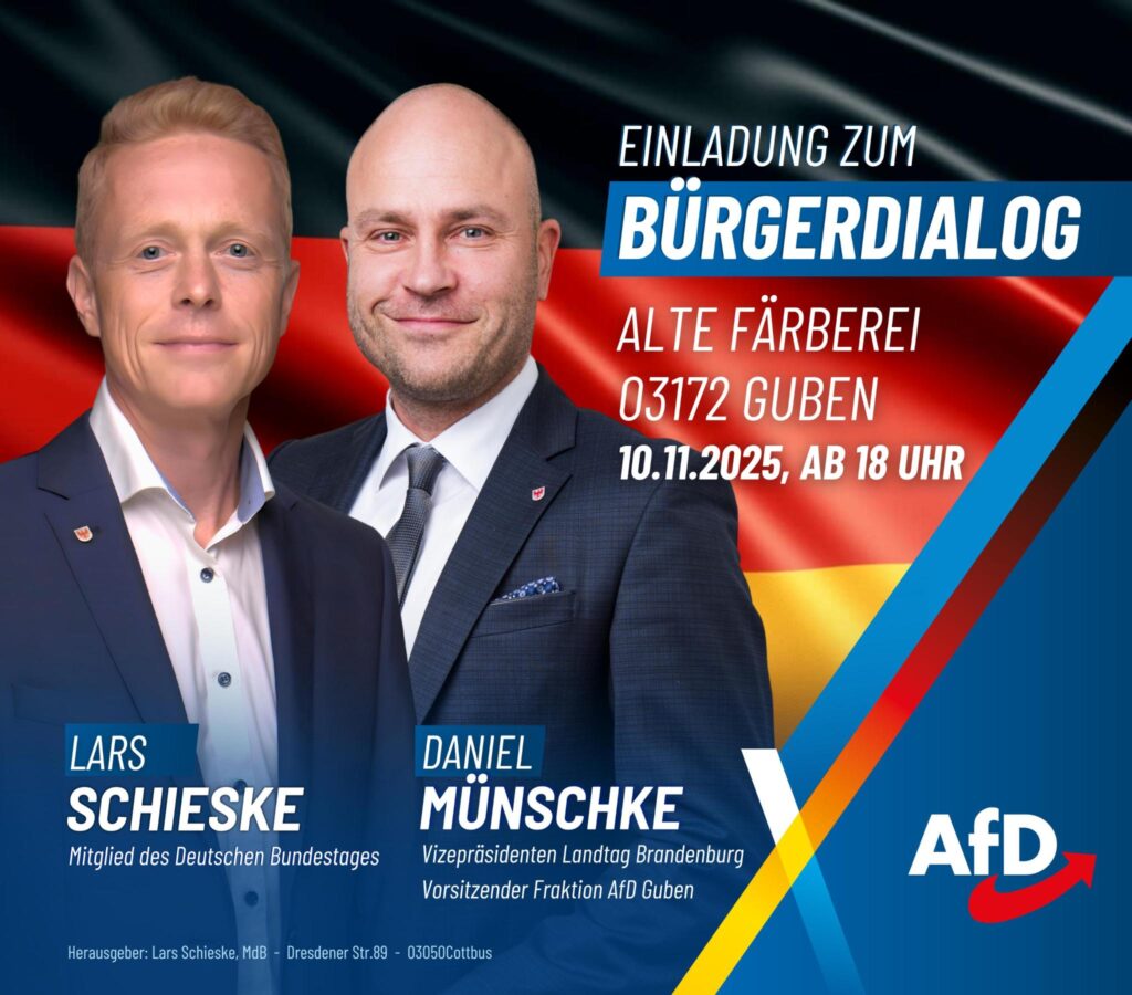 Bürgerdialog in Guben mit Lars Schieske und Daniel Münschke am 13.10.2025 um 18:00