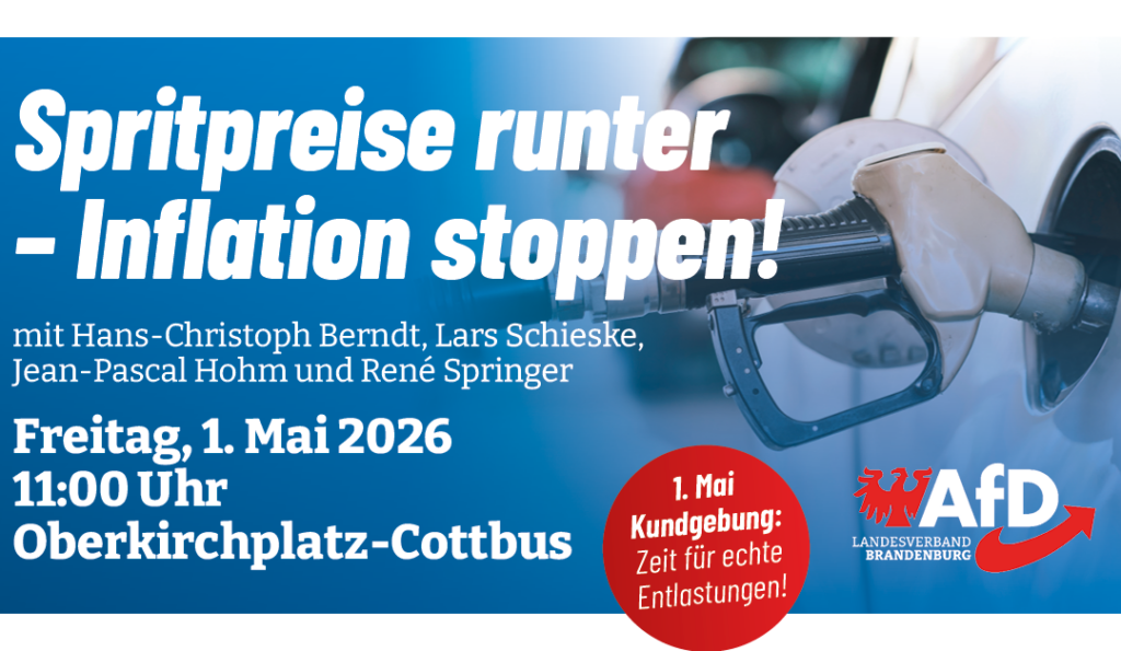 1. Mai-Demo in Cottbus: Spritpreise runter – Inflation stoppen! am 01.05.2026 um 11:00